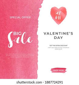 Valentine's day sale 50% off poster or banner with sweet hearts and on red .promotion and shopping template or for love and valentine's day