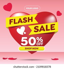 Venta del día de San Valentín 50% fuera de afiche o pancarta con muchos corazones dulces y sobre fondo rojo.Plantilla de promoción y compras o fondo para el concepto del Día de San Valentín.Ilustración vectorial 10