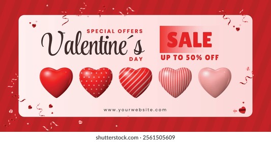 Valentine's Day, Sale, Up to 50% Off, Heart, love, romance or valentine's day red heart. Heart vector icons. Heart and love Vector illustration
