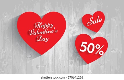 Valentine`s day sale,  50  percent discount. Vector EPS 10.