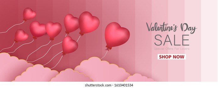 Valentine's Day Sale Background, 14 February, 3D Flying Red Hearts	