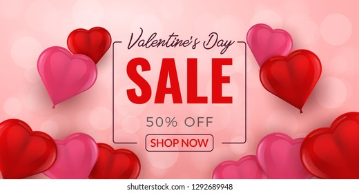 Valentines day sale background with 3d balloons heart pattern. Vector illustration.Wallpaper, flyers, invitation, posters, brochure, banners, discount, shop, market, special offer. 