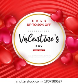 Valentine's day sale background with 3d balloons heart.