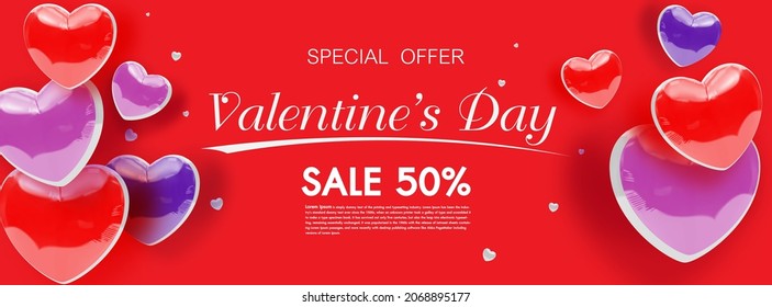 Valentines Day Sale Background With Balloon Heart . linkedin cover, Facebook cover, instagram post,  Vector illustration .