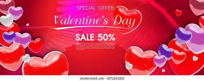 Valentines Day Sale Background With Balloon Heart . linkedin cover, Facebook cover, instagram post,  Vector illustration .