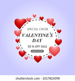 Valentines day sale background with balloons heart vector illustration