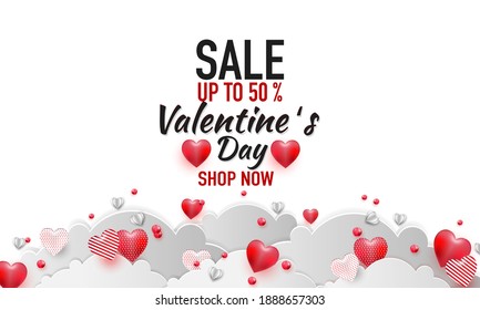 Valentines day sale background with balloons heart pattern. Vector illustration. 