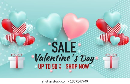 Valentines day sale background with balloons heart pattern. Wallpaper, flyers, invitation, posters, brochure, love Vector illustration. 