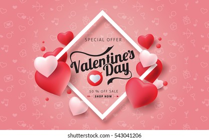 Valentines day sale background with balloons heart. Vector illustration. Wallpaper.flyers, invitation, posters, brochure, banners.