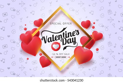 Valentines day sale background with balloons heart. Vector illustration. Wallpaper.flyers, invitation, posters, brochure, banners.