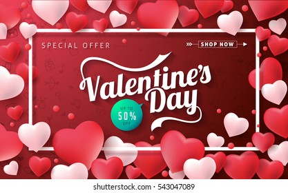 Valentines day sale background with balloons heart pattern. Vector illustration. Wallpaper, flyers, invitation, posters, brochure, banners.