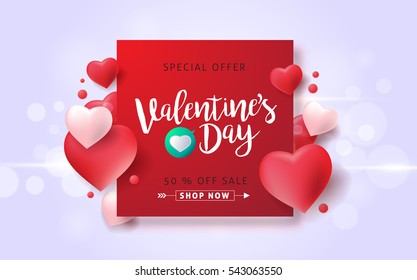 Valentines day sale background with balloons heart pattern. Vector illustration. Wallpaper, flyers, invitation, posters, brochure, banners.