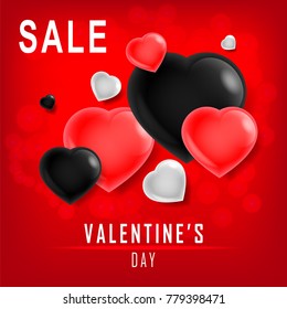 Valentines Day sale background with black and red heart and for holiday design Wallpaper, flyers, invitation, posters, brochure, banners, gift card.