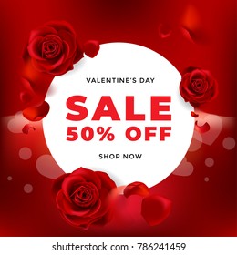 Valentines day sale background with flower rose and heart vector, wallpaper, flyers, invitation, posters, brochure, banners