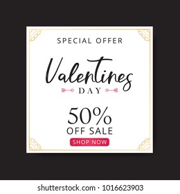 Valentines day sale background. Flyer template with decorative hearts. Banner or Flyer design of Sale with 50% discount offer. Vector flyer template