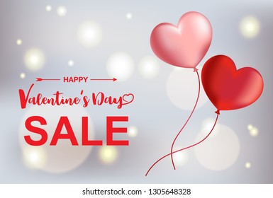 Valentines day sale background with flying balloons. Vector Illustration