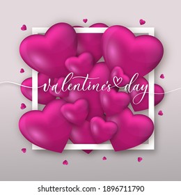 Valentine's day sale background with frame and realistic 3d hearts. For wallpaper, flyers, invitation, posters, brochure, banners.