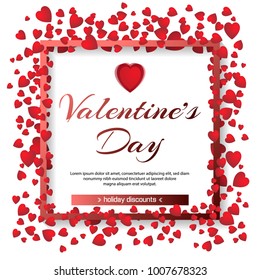 Valentines day sale background with heart and frame. Vector illustration. Wallpaper, flyers, invitation, posters, brochure, banners. February 14.