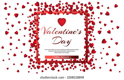 Valentines day sale background with heart and frame. Vector illustration. Wallpaper, flyers, invitation, posters, brochure, banners. February 14.