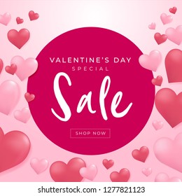 Valentines day sale background with heart shaped balloon.