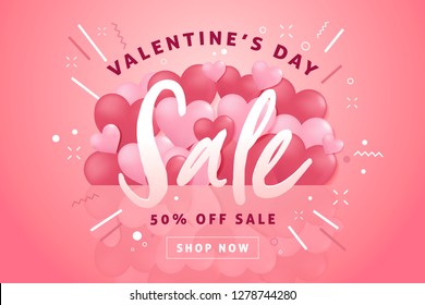 Valentines day sale background with heart shaped balloon.