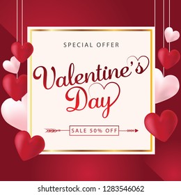 Valentines day sale background with Heart Shaped Balloons. Vector illustration.Wallpaper.flyers, invitation, posters, brochure, banners. - Vector illustration
