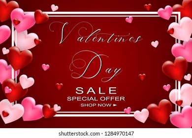 Valentines day sale background with heart. Flyers, invitation, posters, brochure, banners template Vector illustration
