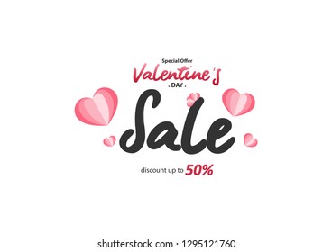 Valentines day sale background with Heart. Vector illustration, Banner, poster, or flyer design, Valentine design for online shop or mobile app.