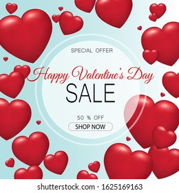  Valentines day sale background with Heart Shaped Balloons. Vector illustration EPS10