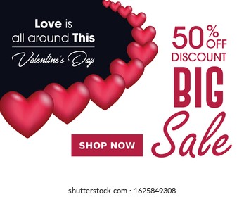 Valentines day sale background with Heart. Vector illustration. Wallpaper.flyers, invitation, posters, brochure, banners.
