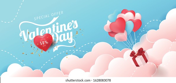 Valentines day sale background with Heart Shaped Balloons. Vector illustration.banners.Wallpaper.flyers, invitation, posters, brochure.