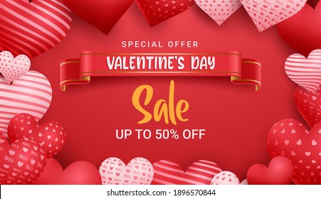 Valentines day sale background with Heart Shaped Balloons