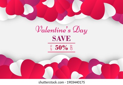 Valentine's day sale background with heart pattern. Love concept. Valentine greeting card. Vector illustration. Wallpaper, flyers, invitation, posters, brochure, banners