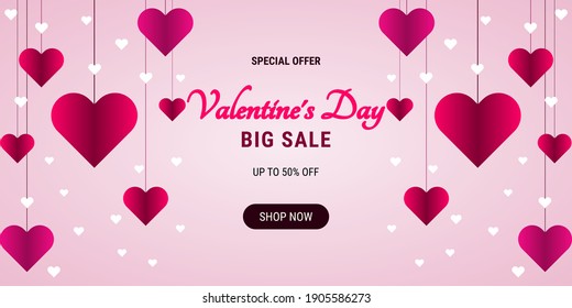 Valentine's day sale background with Heart Shape. It is suitable for use in posters, flyers, brochures, banners, advertising, etc. Vector illustration