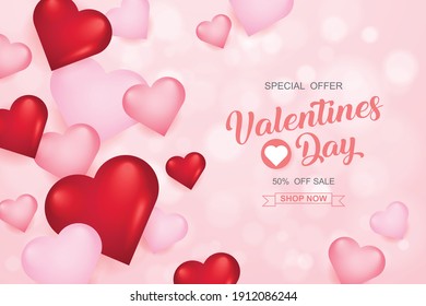 Valentines Day Sale Background With Heart. Vector Illustration. Wallpaper, Flyers, Invitation, Posters, Brochure, Banners