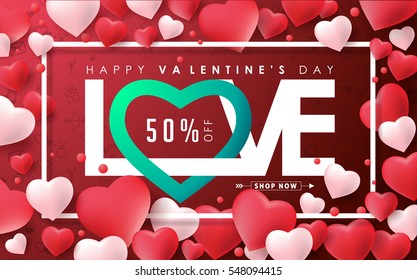 Valentines day sale background with Heart Shaped Balloons. Vector illustration.Wallpaper.flyers, invitation, posters, brochure, banners.
