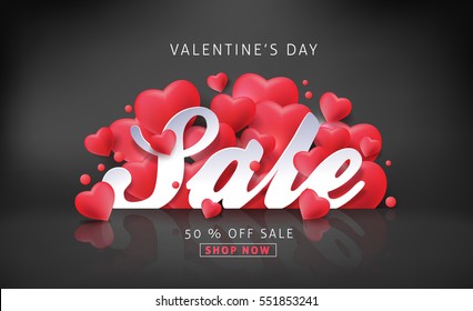 Valentines day sale background with Heart Shaped Balloons. Vector illustration.banners.Wallpaper.flyers, invitation, posters, brochure, voucher discount.