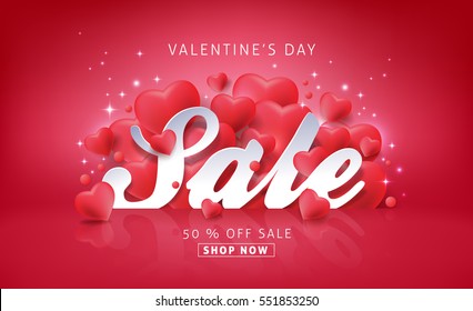 Valentines day sale background with Heart Shaped Balloons. Vector illustration.banners.Wallpaper.flyers, invitation, posters, brochure, voucher discount.