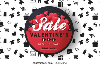 Valentines day sale background with Heart Shaped Balloons. Vector illustration.banners.Wallpaper.flyers, invitation, posters, brochure, voucher discount.