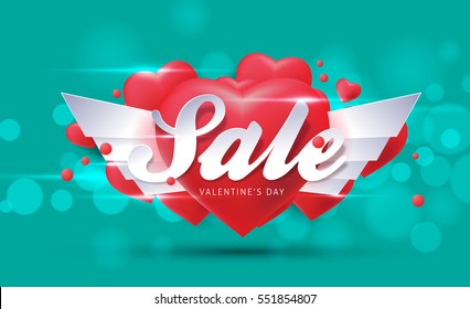 Valentines day sale background with Heart Shaped Balloons. Vector illustration.banners.Wallpaper.flyers, invitation, posters, brochure, voucher discount.