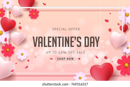 Valentines day sale background with Heart Shaped Balloons and flower. Vector illustration.banners.Wallpaper.flyers, invitation, posters, brochure, voucher discount. Valentines day sale background with Heart Shaped Balloons and flower. Vector illustration.banners.Wallpaper.flyers, invitation, posters, brochure, voucher discount.