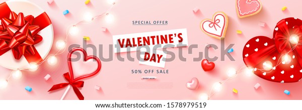 Valentines Day Sale Background Heart Lollipopcookies Stock Vector Royalty Free 1578979519