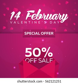 Valentines Day Sale. Background with hearts. Vector flat illustration