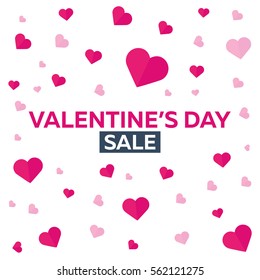 Valentines Day Sale. Background with hearts. Vector flat illustration