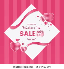 Valentine's Day sale background with a love frame on a pink gradient. Great for shopping promos and celebrating love this Valentine's season.