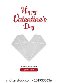 Valentines day sale background with marble texture heart. Can be used for flyers, invitations, posters, brochure, banners. Vector Design