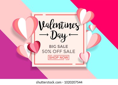 Valentines day sale background With Paper cut Love. Wallpaper, flyers, invitation, posters, brochure, voucher, banners.