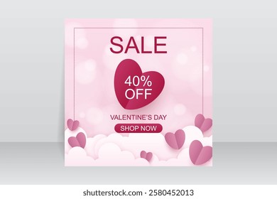 Valentine's Day sale background in paper cut style