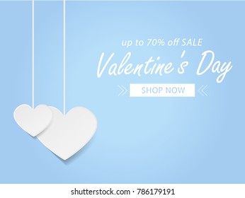 Valentines day sale background with paper heart Vector illustration. Wallpaper, flyers, invitation, posters, brochure, banners