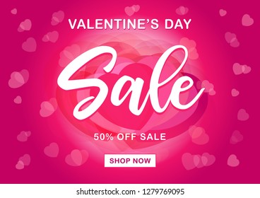 Valentines day sale background with pink heart shaped. Vector illustration for valentine day discount banners, wallpaper, flyers, invitation, posters, brochure, special offer voucher